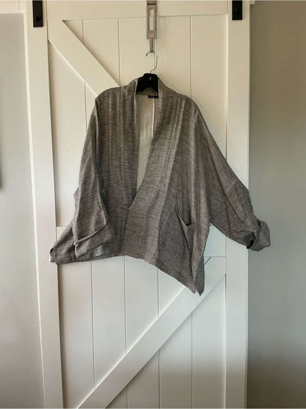 Relaxed Open-Front Gray Womens Blazer Jacket